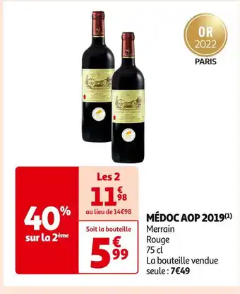 Auchan Supermarché Merrain rouge médoc aop 2019 offre