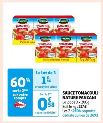 Auchan Supermarché Panzani sauce tomacouli nature offre