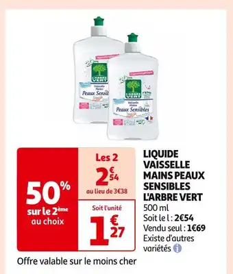 Auchan Supermarché L'arbre vert liquide vaisselle mains peaux sensibles offre