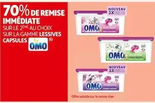 Auchan Supermarché Omo 70% de remise immédiate sur le 2ème au choix sur la gamme lessives capsules omo(1) offre