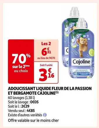 Auchan Supermarché Cajoline adoucissant liquide fleur de la passion et bergamote (1) offre