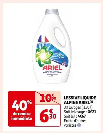 Auchan Supermarché Ariel lessive liquide alpine(1) offre