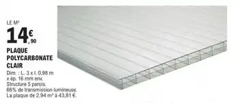 E.Leclerc Brico PLAQUE POLYCARBONATE CLAIR offre