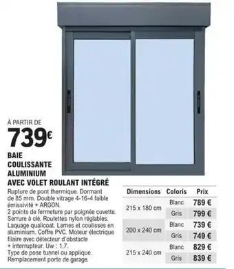 E.Leclerc Brico BAIE COULISSANTE ALUMINIUM AVEC VOLET ROULANT INTÉGRÉ offre