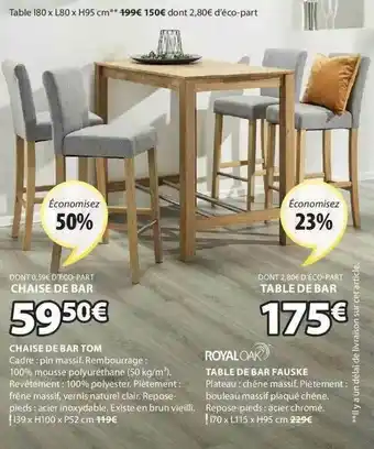 JYSK Chaise De Bar Tom, Table De Bar Fauske Royal Oak offre