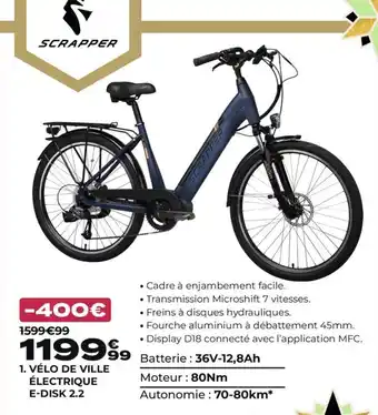 Go Sport 1. VÉLO DE VILLE ÉLECTRIQUE E-DISK 2.2 offre