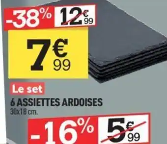 6 ASSIETTES ARDOISES 30x18 cm.