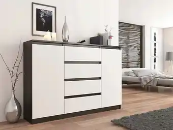 Bricorama Porto - commode contemporaine chambre salon bureau - 140x40x98 cm + 4 tiroirs/2 portes - meuble de rangementent - buffet tend offre
