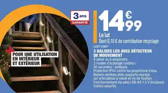 ALDI 3 Balises LED avec détecteur de mouvement offre