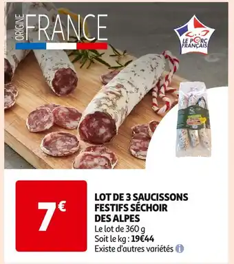 Auchan Supermarché Séchoir des alpes lot de 3 saucissons festifs offre