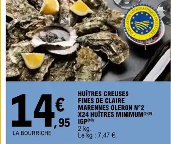 HUÎTRES CREUSES FINES DE CLAIRE MARENNES OLERON N°2 X24 HUÎTRES MINIMUM