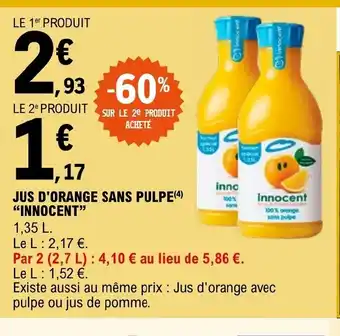 E.Leclerc JUS D'ORANGE SANS PULPE offre