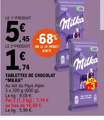 E.Leclerc TABLETTES DE CHOCOLAT MILKA offre