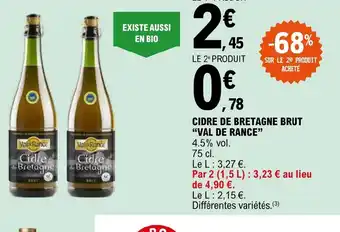 E.Leclerc CIDRE DE BRETAGNE BRUT VAL DE RANCE offre