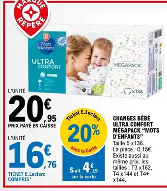 E.Leclerc CHANGES BÉBÉ ULTRA CONFORT MÉGAPACK MOTS D'ENFANTS offre