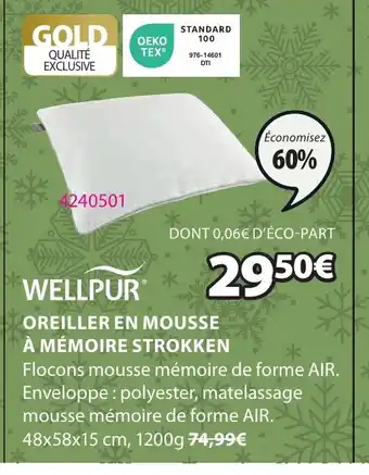 JYSK OREILLER EN MOUSSE À MÉMOIRE STROKKEN offre