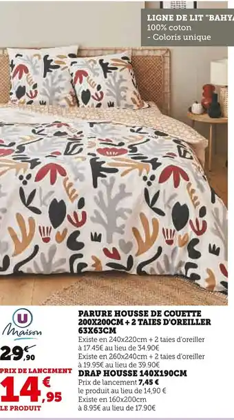 Super U PARURE HOUSSE DE COUETTE 200X200CM+ 2 TAIES D'OREILLER 63x63CM offre