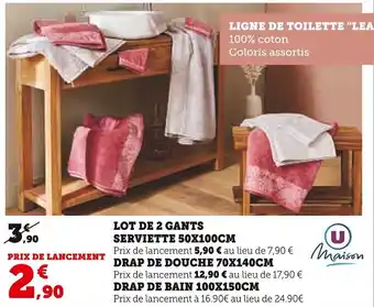 Super U LOT DE 2 GANTS SERVIETTE 50X100CM offre