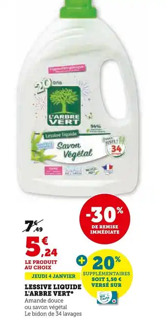 Super U LESSIVE LIQUIDE L'ARBRE VERT offre