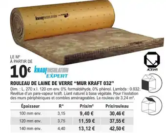 E.Leclerc Brico ROULEAU DE LAINE DE VERRE "MUR KRAFT 032" offre