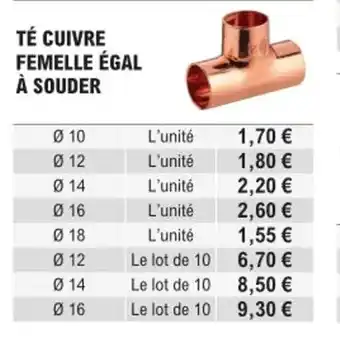 TÉ CUIVRE FEMELLE ÉGAL À SOUDER
