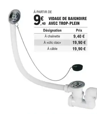 E.Leclerc Brico VIDAGE DE BAIGNOIRE AVEC TROP-PLEIN offre