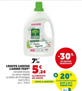 Super U L'arbre vert lessive liquide offre