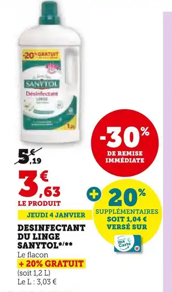 Super U Sanytol desinfectant du linge offre