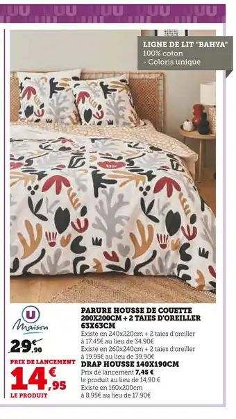 Super U U maison parure housse de couette 200x200cm + 2 taies d'oreiller 63x63cm offre