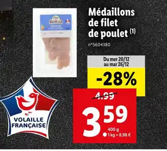 Lidl Médaillons de filet de poulet offre