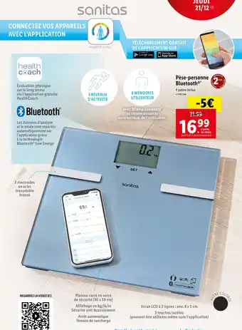 Lidl Sanitas pèse-personne bluetooth offre