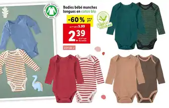 Lidl Lupilu bodies bébé manches longues en coton bio offre