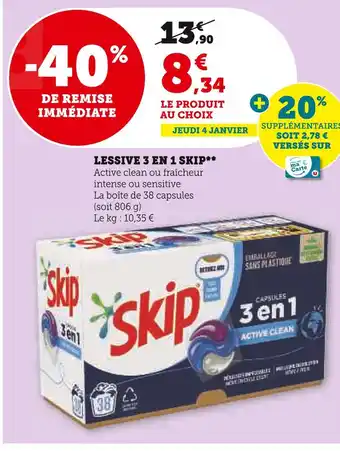 U Express Skip lessive 3 en 1 offre
