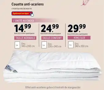 Lidl Couette anti-acariens offre
