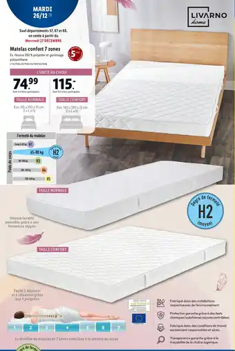Lidl Livarno matelas confort 7 zones offre