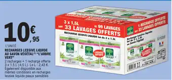 E.Leclerc Recharges Lessive Liquide Au Savon Végétal L'Arbre Vert offre
