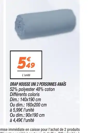 Netto DRAP HOUSSE UNI 2 PERSONNES ANAÏS offre