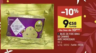 Leader Price BLOC DE FOIE GRAS DE CANARD AVEC WORCEAUX offre