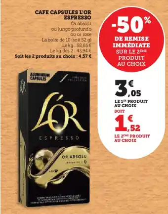 Hyper U CAFE CAPSULES L'OR ESPRESSO offre