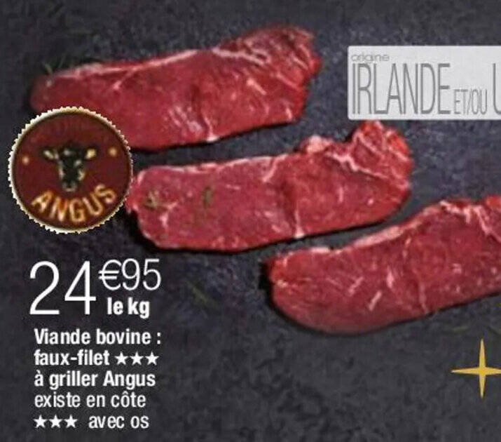 Promo Viande bovine fauxfilet à griller Angus existe en côte ★★★ avec