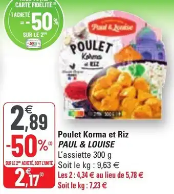 G20 Poulet Korma Et Riz offre