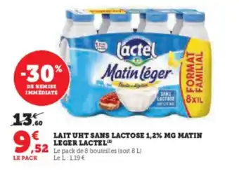 Super U LAIT UHT SANS LACTOSE 1,2% MG MATIN LEGER LACTEL offre