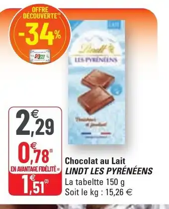 G20 Chocolat Au Lait Lindt Les Pyrénéens offre