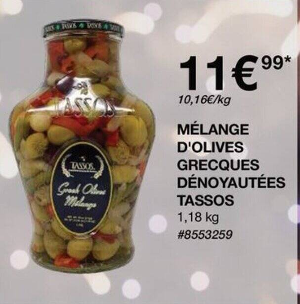 Promo MÉLANGE D'OLIVES GRECQUES DÉNOYAUTÉES TASSOS chez Costco