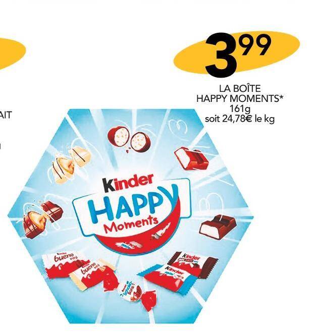 Promo Kinder la boîte happy moments chez Stokomani