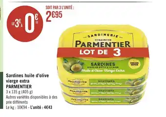 Casino Supermarchés Sardines huile d'olive vierge extra PARMENTIER offre
