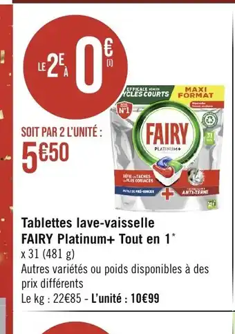 Casino Supermarchés Tablettes lave-vaisselle FAIRY Platinum+ Tout en 1 offre