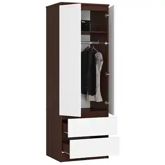 Bricomarché Eline - armoire chambre dressing - 180x60x51cm - penderie - 2 tiroirs - armoire de chambre - aspect bois - wengé/blanc offre