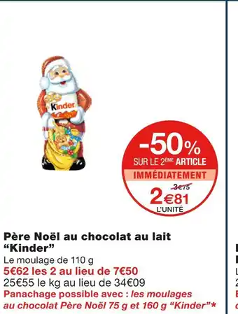 Monoprix Kinder père noël au chocolat au lait offre