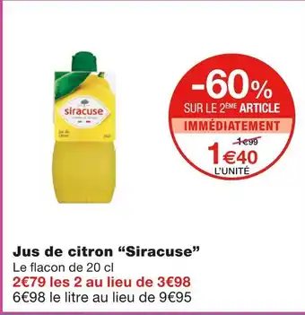 Monoprix Siracuse jus de citron offre